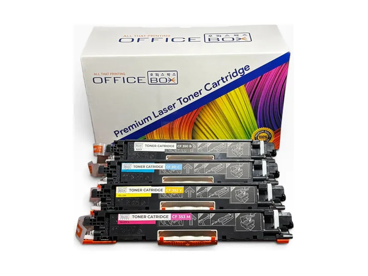 Set toner cartridge color cyan, magenta, yellow, dan black dalam kemasan Officebox
